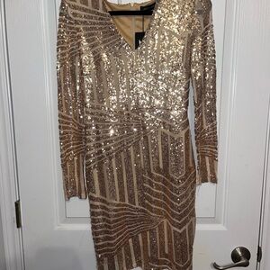 Gold Sequin Long Sleeve Dress